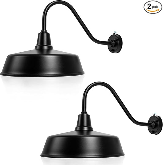 21 inch Barn Lights Outdoor Gooseneck Lighting, Dusk to Dawn Black Exterior Barn Lights, Farmhouse Wall Lighting Fixtures with Sensor for Porch Garage (2, 21" Diameter)
