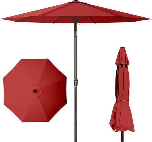 PatioKingdom 11FT Patio Umbrella,Outdoor Umbrella with Push Button Tilt and Crank,Market Table Umbrella with 8 Sturdy Fiberglass Ribs UV Protection(Red, 11FT)