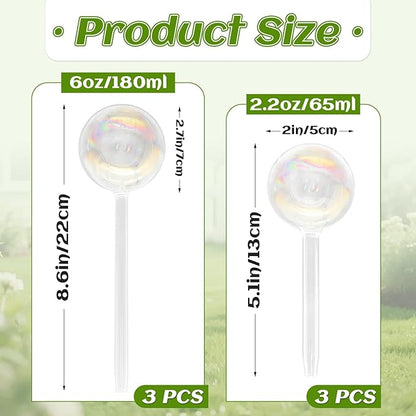 6PCS Plant Watering Globes,Iridescent Rainbow Clear Watering Bulbs,Glass Self Watering Planter Insert,Watering Bulbs for Flowerpot,Indoor,Outdoor,Hanging Plants Home Garden(3 Large+3 Small)