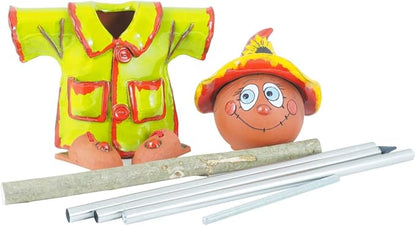 Ceramic Garden Decor - Scarecrow Lawn stake - Outdoor statue - Perfect, unique gifts for gardeners woman, men, yard gifts - Handmade, Frostproof