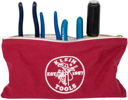 Klein Tools 5141 Zipper Tool Bag, Tool Pouch, Bank Deposit Canvas Utility Bag, 12.5 x 7-Inch, Brown/Black/Gray/Red 4-Pack