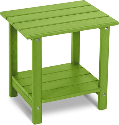 Adirondack Outdoor Side Table with Wood-Like Grain, 16.6" Small Patio End Table, 2-Tier HDPE Plastic Table for Poolside Porch Garden, Weather Resistant & Easy Assembly (Lime, Rectangle)