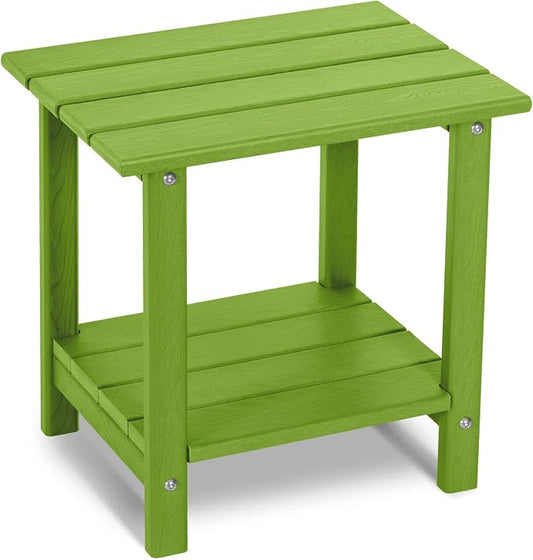 Adirondack Outdoor Side Table with Wood-Like Grain, 16.6" Small Patio End Table, 2-Tier HDPE Plastic Table for Poolside Porch Garden, Weather Resistant & Easy Assembly (Lime, Rectangle)