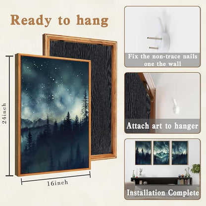 Large Mountain Framed Wall Art 16x24 Inch Dark Forest Starry Sky Canvas Wall Decor Modern Nature Wilderness Art Print for Living Room Bedroom Office Set of 3