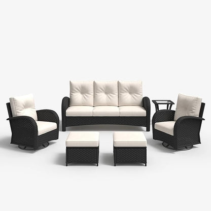 LayinSun 6 Pieces Outdoor Patio Furniture Set, Rattan Wicker Sectional Swivel Rocker Chairs Sets