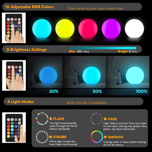 12-Inch LED Ball Light, Changing Glowing Orb Light with Remote, Soft Dimmable Globe Floor Lamp, Rechargeable Globe Mood Lamp, Waterproof Decorative Cordless Night Lights for Home Bedroom Nursery Patio