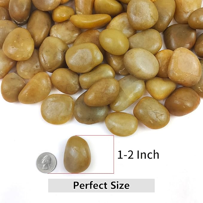 YISZM 40lbs Yellow River Rocks for Landscaping, 1-2 Inch Natural Pebbles for Indoor Plants, High Polished Decorative Stones Garden Outdoor and Indoor DIY Vase Filler Fish Tank Aquariums