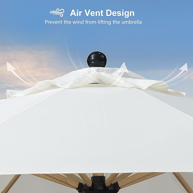 PURPLE LEAF 9 Feet Patio Umbrella Outdoor Table Umbrella Aluminum Round Market Umbrella with Push Button Tilt & 8 Sturdy Ribs and Crank Commercial Sun Umbrella for Garden Patio Balcony, Cream