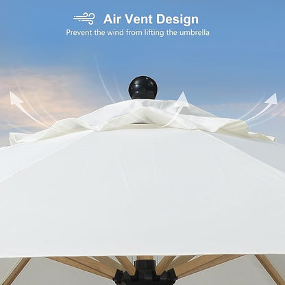 PURPLE LEAF 9 Feet Patio Umbrella Outdoor Table Umbrella Aluminum Round Market Umbrella with Push Button Tilt & 8 Sturdy Ribs and Crank Commercial Sun Umbrella for Garden Patio Balcony, Cream
