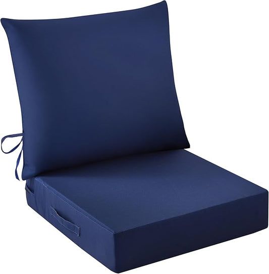 IASEAHK Outdoor Chair Cushions, 24 x 24 Inch Outdoor Cushion for Patio Furniture, Patio Chair Cushion, Waterproof & Fade Resistant Deep Patio Furniture Cushions Set with Handle and Ties, Navy Blue