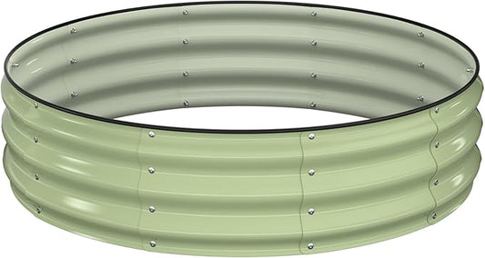 Winpull Raised Garden Bed Kit, 4x4x1 ft Round Galvanized Planter Box Outdoor with Safety Edging, Large Metal Raised Beds for Gardening Vegetables Flower Fruits (Avocado Green)
