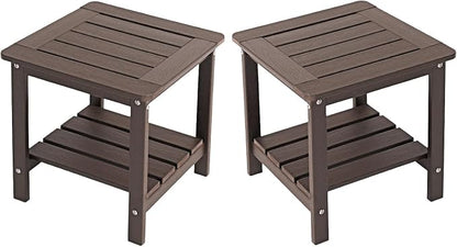 Kibaso-Adirondack Outdoor Side Table, 2-Tier HDPE Outdoor End Table, Weather Resistant Easy Maintenance, Small Patio Side Table for Patio, Pool, Porch, Garden, Lawn, and Living Room (2, Coffee Brown)
