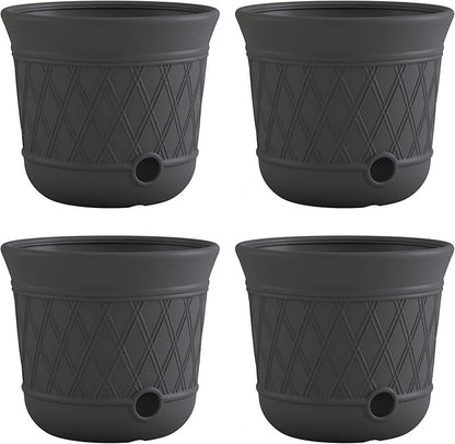 Suncast 4 Pack 14" x 12" Round Resin Decorative Weatherproof Outdoor Hideaway Standard Garden Hose Storage Pot with Drainage Holes, Gray