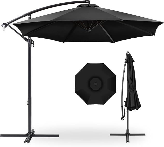 Best Choice Products 10ft Offset Hanging Market Patio Umbrella w/Easy Tilt Adjustment, Polyester Shade, 8 Ribs for Backyard, Poolside, Lawn and Garden