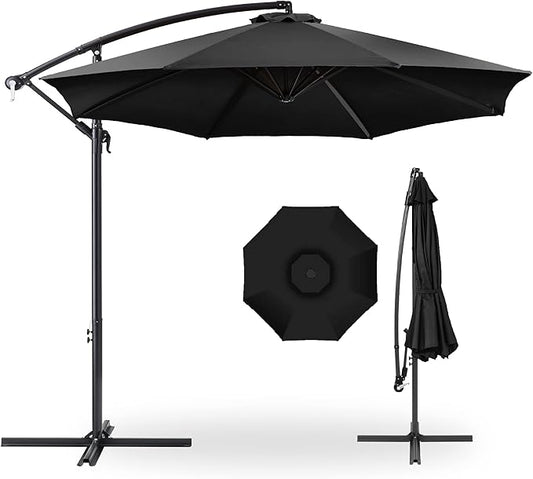 Best Choice Products 10ft Offset Hanging Market Patio Umbrella w/Easy Tilt Adjustment, Polyester Shade, 8 Ribs for Backyard, Poolside, Lawn and Garden