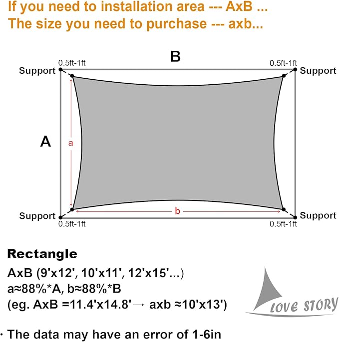 LOVE STORY 10' x 10' Dark Grey Sun Shade Sail Rectangle SS-180 UV Block Shade Canopy Sunshade for Patio Garden Backyard (We Make Custom Size)