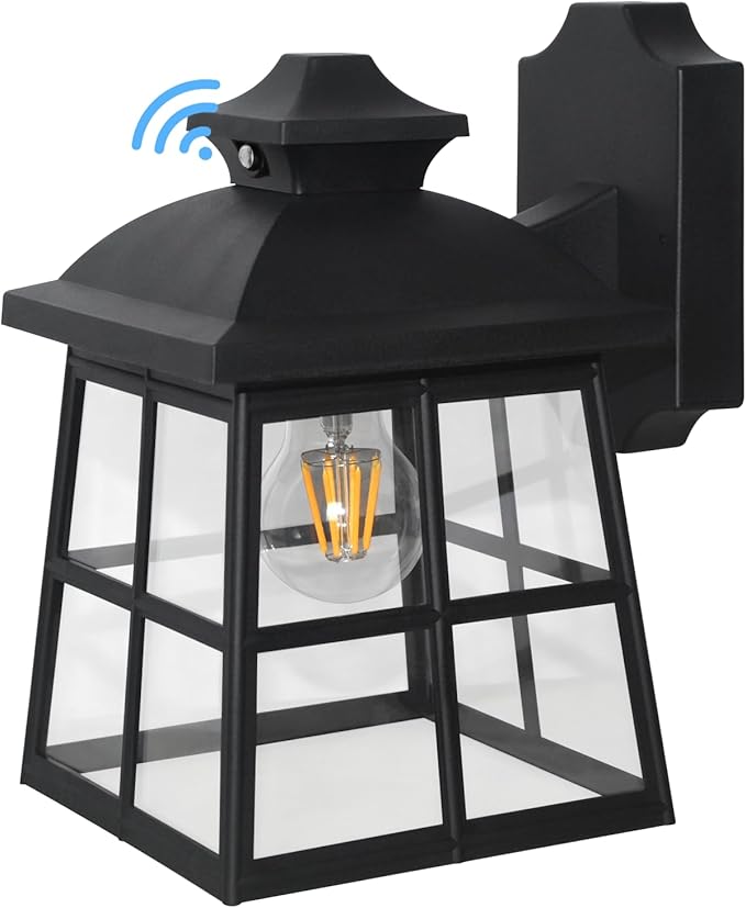 FUDESY Dusk to Dawn LED Outdoor Wall Lantern,White Plastic Photocell Sensor Porch Light with 8W 800LM Edison Filament Bulb,Exterior Wall Mount Light Fixture for Yard,Patio,Garage