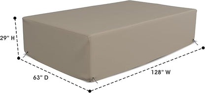 Covers & All Patio Sectional Sofa Set Cover 160 GSM PVC Emboss Fabric Outdoor Furniture Table and Chair Set Cover with Drawstring for Snug Fit (128''W x 63''D x 29''H, Beige)