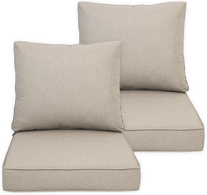 COZYVIDA Outdoor/Indoor 23.5x25 inch Deep Seat Patio Cushions Set of 2 Resilient Foam Filling Water Repellent Stain-Resistant UV Resistant Weather Resistant Patio Cushions Putty