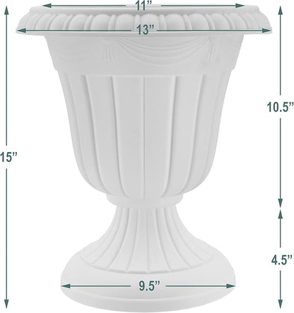 Arcadia Garden Products PL10BK Classic Traditional Plastic Urn Planter Indoor/Outdoor, 15" x 13", Black