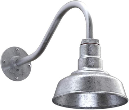 Steel Lighting Co. | Dusk to Dawn | Hawthorne Barn Light | Outdoor Wall Mounted | 8 in Dome | 16 inch Gooseneck| Small Farmhouse Light Made in America | Galvanized Exterior/Galvanized Interior