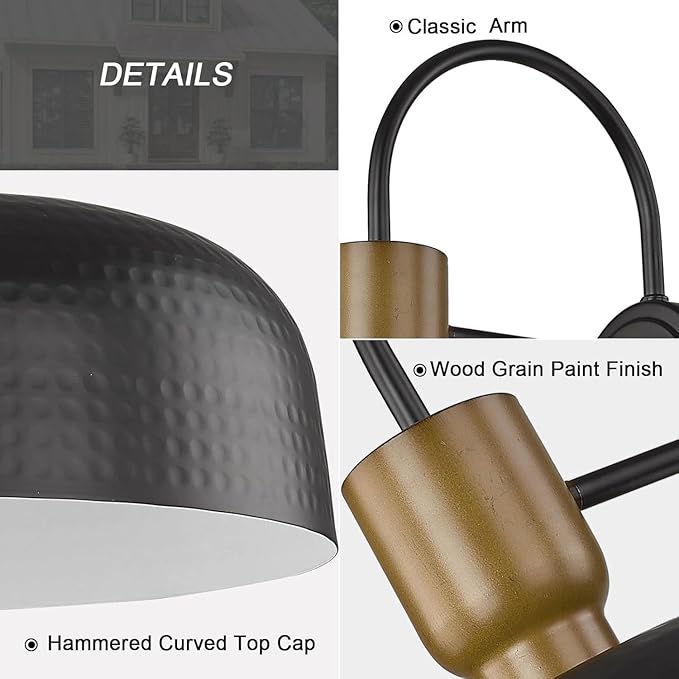 Outdoor Barn Light Hammered Barn Light, Farmhouse Exterior Wall Mount Light Vintage Wall Lighting Fixture Industrial Sconce Lantern for Porch, Entryway, Garage, Black, 2 Pack