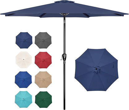 Simple Deluxe 9FT Outdoor Patio Umbrella Table Market Umbrella with Push Button Tilt and Crank, 8 Sturdy Ribs, UV Protection Waterproof for Garden, Lawn, Deck, Backyard, Pool, Dark Blue