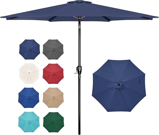 Simple Deluxe 9FT Outdoor Patio Umbrella Table Market Umbrella with Push Button Tilt and Crank, 8 Sturdy Ribs, UV Protection Waterproof for Garden, Lawn, Deck, Backyard, Pool, Dark Blue