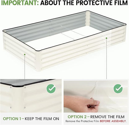 INNO STAGE Galvanized Raised Garden Bed Kits, 6x3x1ft Metal Raised Garden Beds Outdoor, Large Steel Raised Planter Bed with Gloves for Vegetables & Flowers Patio Ground Planter Box (White, 2PCS)