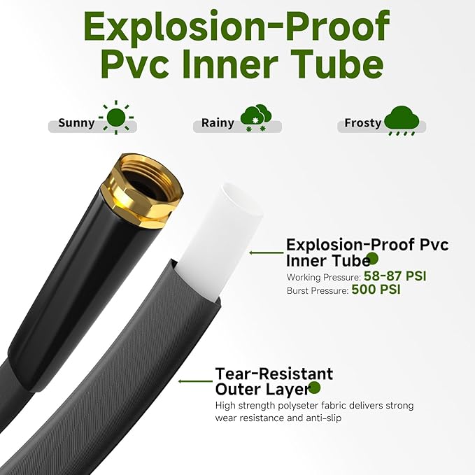 Garden Hose 50 FT, Non-Expanding Lightweight High-Pressure Water Hose with 10 Spray Nozzle, Portable No Kink Flexible Garden Hoses Pipe for Outdoor, Lawn, Yard, Car, House(500 PSI Max, 3/4" GHT)