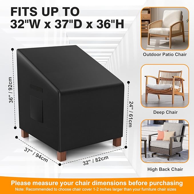 Patio Chair Covers Waterproof Heavy Duty Outdoor Furniture Cover with Air Vents for Lounge Lawn Deep Seat Outdoor Chair Black 32W x 37D x 36H Inches (2 Pack)