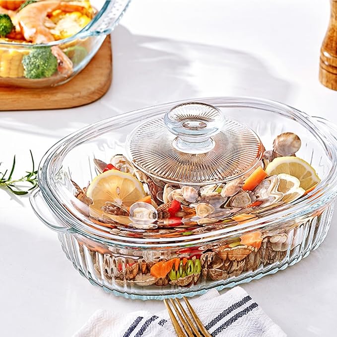 M MCIRCO 4-Piece Glass Casserole Baking Dish, Set of 2 Casseroles With Glass Lids, 1.9 Qt and 3 Qt