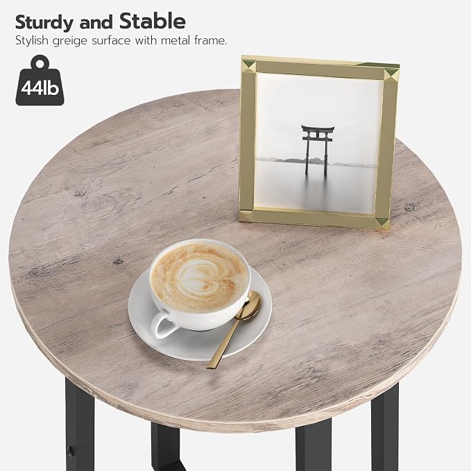 HOOBRO Side Table, Round End Accent Table with Sturdy Metal Pedestal, 15.7" Round Nightstand, for Living Room, Bedroom, Balcony, Office, Greige BG95BZ01