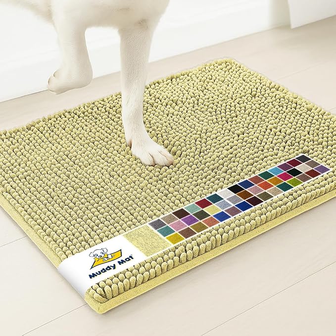 Muddy Mat® | Super Water Absorbent Door Mat Indoor, Microfiber Quick Dry Chenille Entryway Rug, Slip Resistant Front Door Mat, Indoor Mats for Entryway, Machine Washable Pet Rug, Yellow 32" x 70"