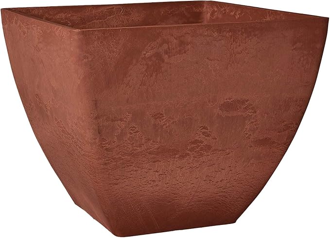 PSW Pot Collection FB40TC 16x13 inch Plastic/Stone/Wood Composite Square Planter – No Drainage Hole (Drillable), Modern Indoor/Outer Pot for Flowers, Foliage, Fairy Gardens, Terra Cotta Color