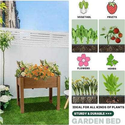 Raised Garden Bed Outdoor, Wooden Planter Boxes with Legs Protective Liner & Drainage Holes, Elevated Garden Flower Beds for Backyard Balcony, Gift for Gardening & Mother,46.65'' X 23.11'' X 29.72''