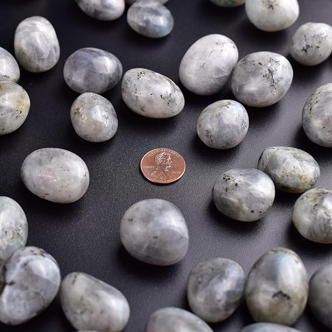 Polished Stone Set Labradorite Crystals, 0.8" Handpicked Tumbled Gemstones Rocks, Pebbles for Reiki, Chakra, Healing, Home Decor