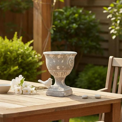 SOFE 12 Inches Tall Shabby Chic Urn Planters for Outdoor Plants, Vintage Resin Planter Pot, Flower Pot Rustic Outdoor Vases for Porch, Farmhouse Pedestal Planters