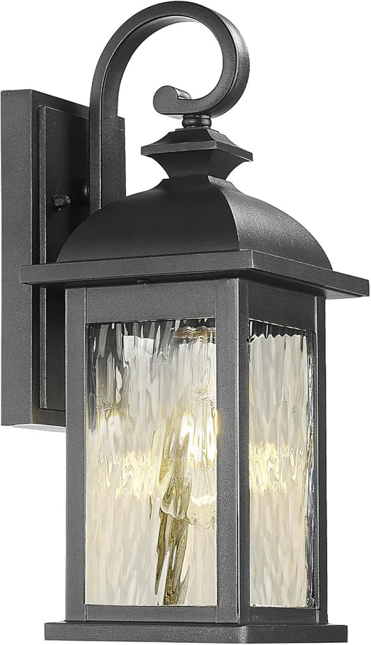 Outdoor Wall Lantern Waterproof Porch Sconces Wall Mounted Lighting Matte Black Exterior Wall Lights with Water Ripple Glass for House Garage Doorway 21 Inch Height E26 Socket