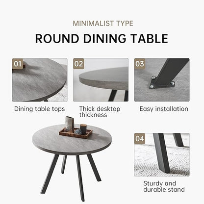 34.6'' Round Dining Table and Chairs for 4, Mid Century Modern Round Table Set, Space Saving for Apartment Kitchen Dining Room (Grey Table+4 Black Chairs)