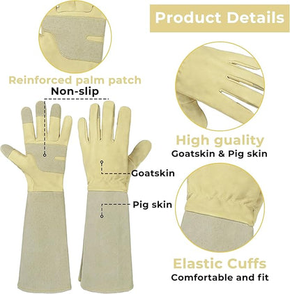 HLDD HANDLANDY Long Gardening Gloves for Women Men - Leather Rose Pruning Gloves Thorn Proof - Breathable Working Glove