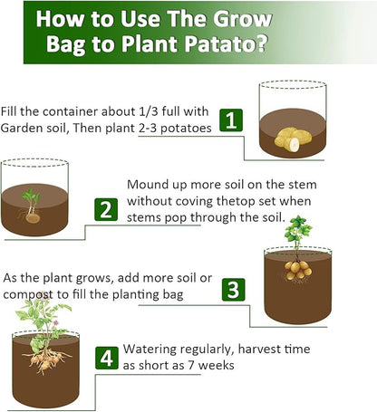 JJGoo Potato Grow Bags, 3 Pack 10 Gallon with Flap and Handles Planter Pots for Onion, Fruits, Tomato, Carrot - Green