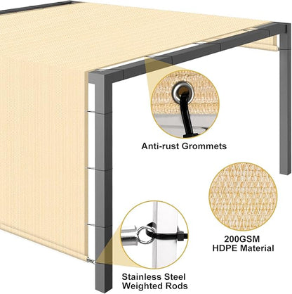 Shade&Beyond 8'x16' Pergola Shade Cover with Weighted Rods & Grommets, 90% UV Block Outdoor Sun Shade Cloth Canopy Replacement Cover for Patio Porch, Wheat