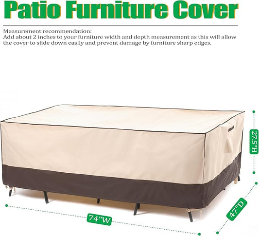 F&J Outdoors Patio Furniture Cover, Waterproof UV Resistant for Table & Chairs Set, 74"Wx47"Dx27.5"H
