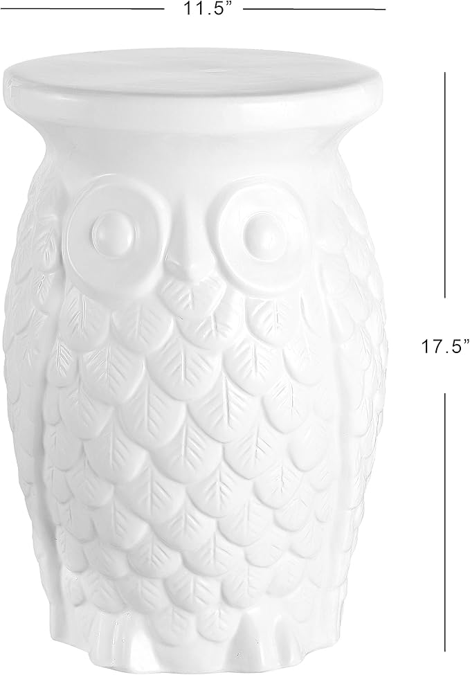 JONATHAN Y TBL1023A Groovy Owl 17.5" Ceramic Indoor/Outdoor Garden Stool Traditional, Cottage, Classic, Bohemian, Side Table, Plant Stand, Spill-Proof, Living Room, Garden Room, Patio, White