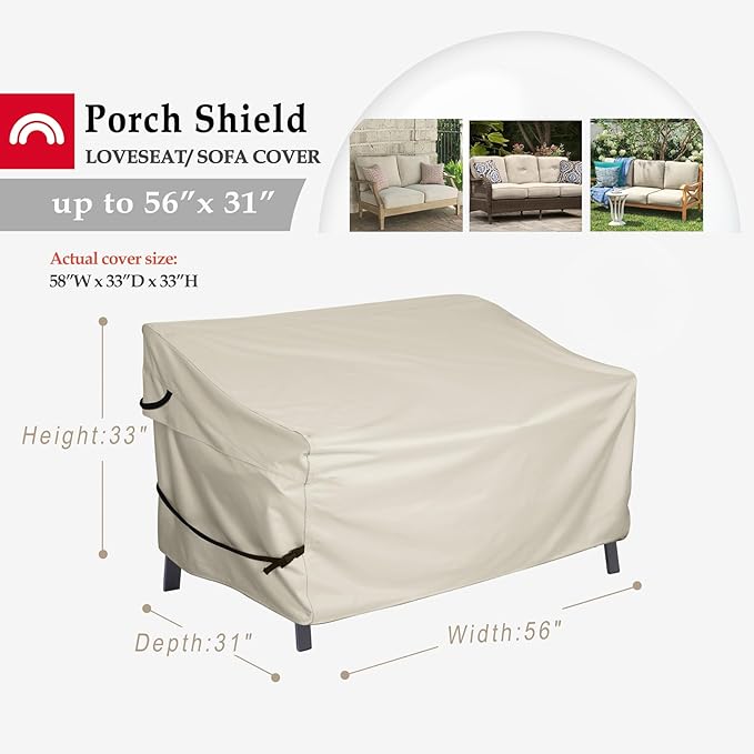 Porch Shield Waterproof Outdoor Bench Sofa Cover – Patio 2 Seater Loveseat Cover 56W x 31D x 33H inch, Beige