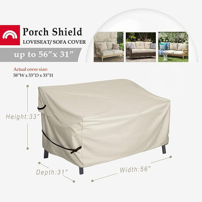 Porch Shield Waterproof Outdoor Bench Sofa Cover – Patio 2 Seater Loveseat Cover 56W x 31D x 33H inch, Beige