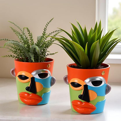 XMGZQ Abstract Cubism Face Planter,Pop Art Sculpture & Vase Decor,Unique Picasso Style Flower Pot,for 4-6 Inch Succulents & Houseplants,Drainage Hole Included,Statement Gift (Contemporary)