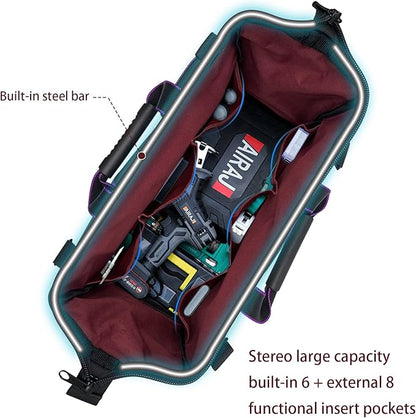 Garden Tools Bag 16 inch Wide Mouth Tool Bag with Molded Base Tool Tote for Women, Heavy Duty,600D polyester fabric (Purple color)