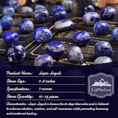 Polished Stone Set Lapis Lazuli Crystals, 0.8" Handpicked Tumbled Gemstones Rocks, Pebbles for Reiki, Chakra, Healing, Home Decor